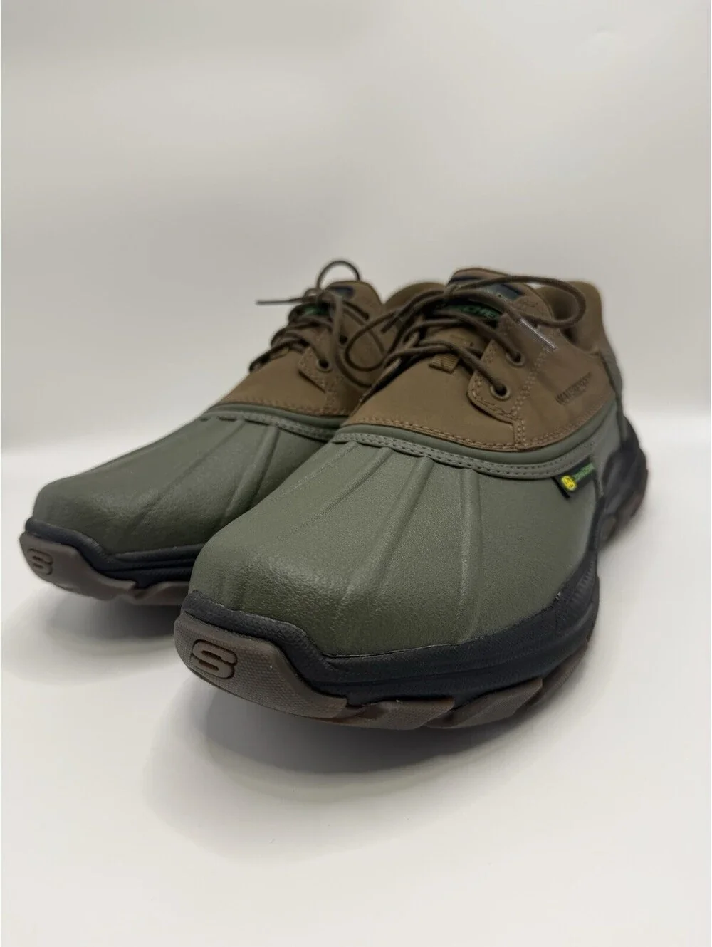 Skechers John Deere Waterproof Duck Shoes Men Sz 9.5 Olive Brown Slip Ins